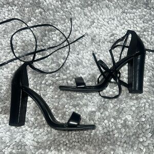 Black tie up block heels